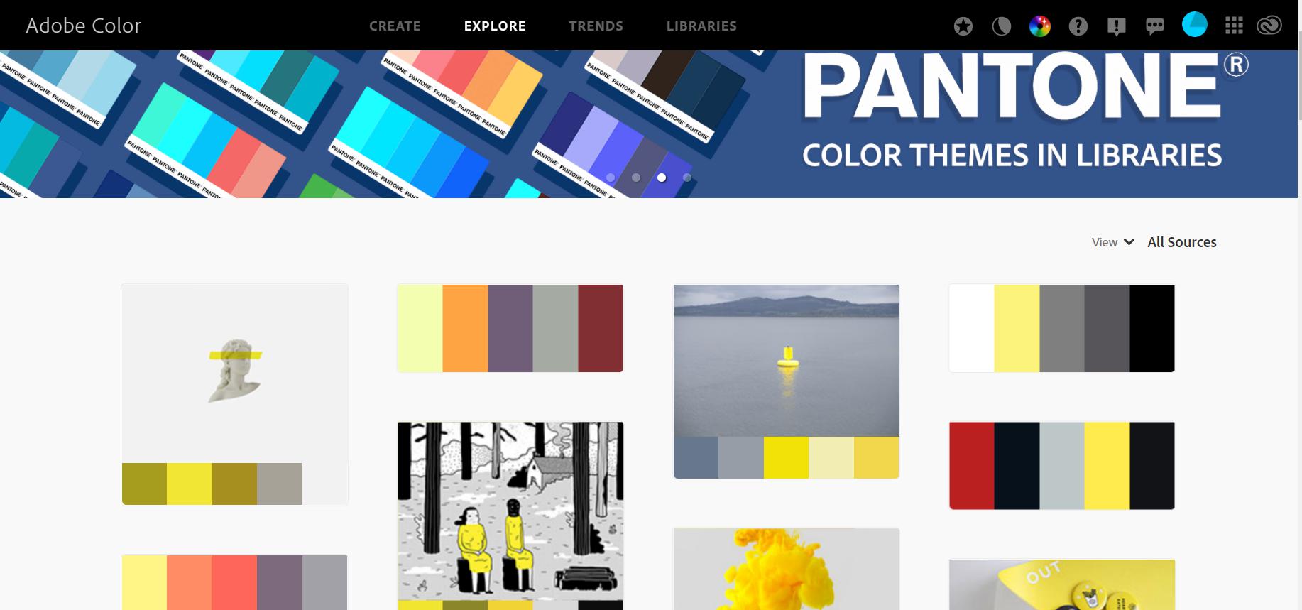 các bảng màu làm sẵn của thành viên Adobe Color 