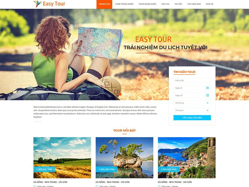 Website du lịch tích hợp công cụ tìm kiếm
